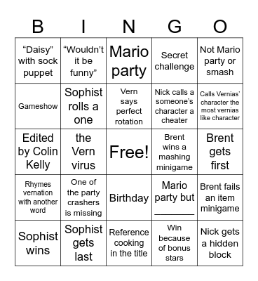 Party Crashers Bingo Card