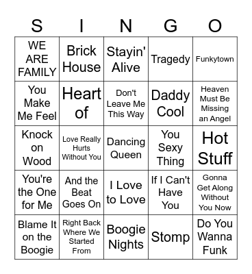 Disco Dancing Bingo Card