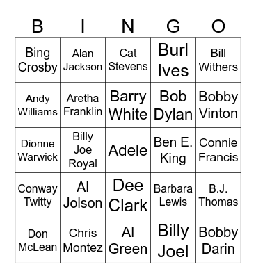 MUSIC BINGO #22   Who's That?  #1 Bingo Card