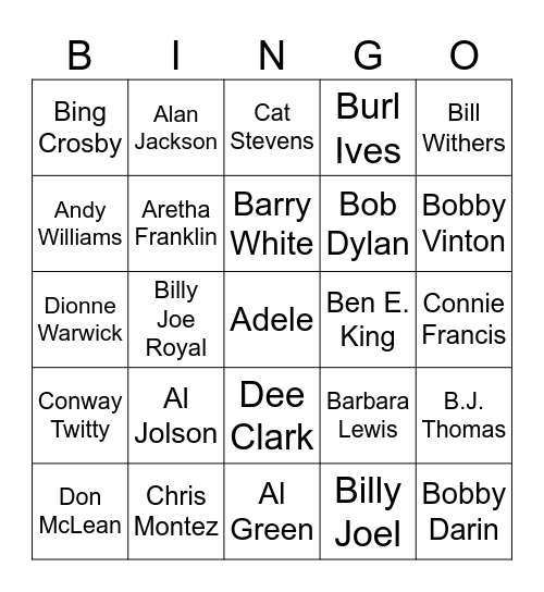 MUSIC BINGO #22   Who's That?  #1 Bingo Card