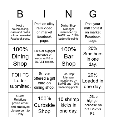 September FOH Manager Bingo Card