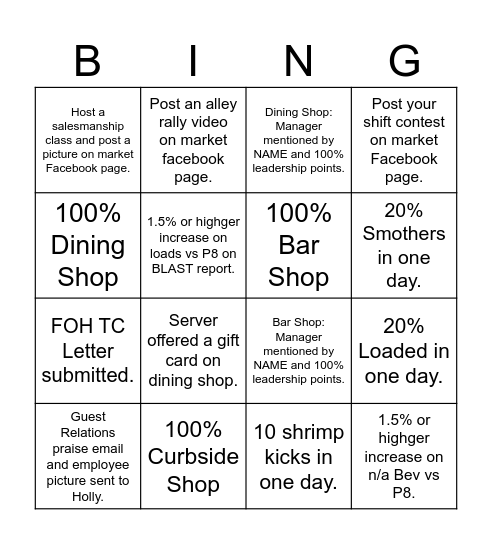 September FOH Manager Bingo Card