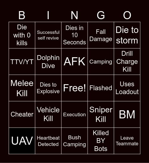 Warzone 2 Bingo Card