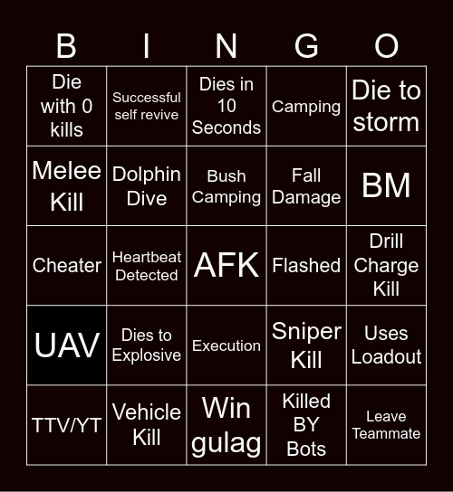 Warzone 2 Bingo Card