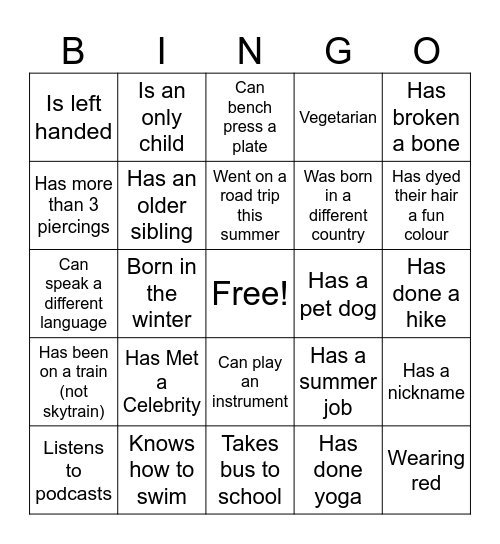 SASAMAT BINGO Card