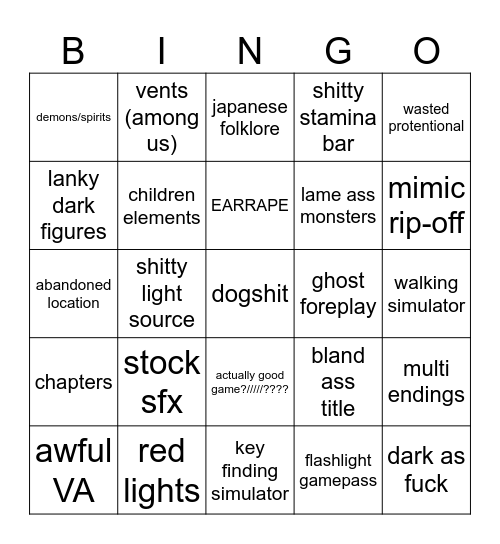 roblox horror game Bingo Card