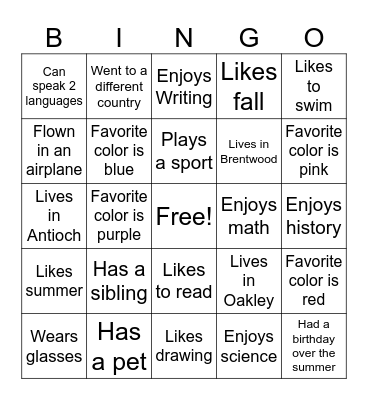 Get to Know Each Other Bingo Card