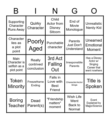 Disney Channel Original Movie BINGO Card