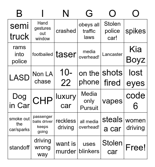 Pursuit Bingo! Bingo Card