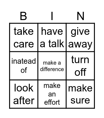 Bingo - Phrasal Verbs Bingo Card