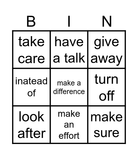 Bingo - Phrasal Verbs Bingo Card