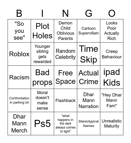 Dhar Mann Bingo Card