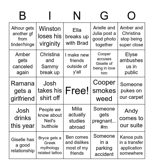 Niha's Junior Year BINGO Card