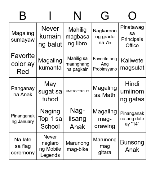 HUMAN BINGO Card