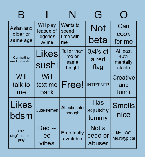 Are you Akaru's type? Bingo Card