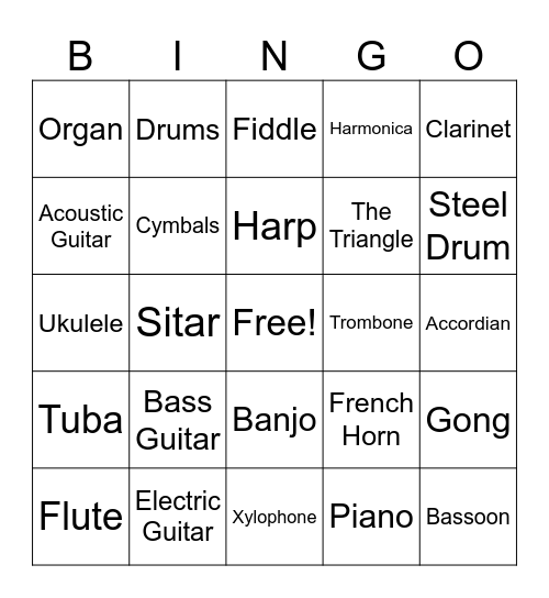 Musical Instruments Bingo Card