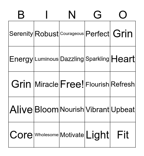Healing Bingo Card