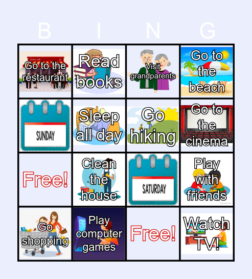 Weekend Activities Bingo Card