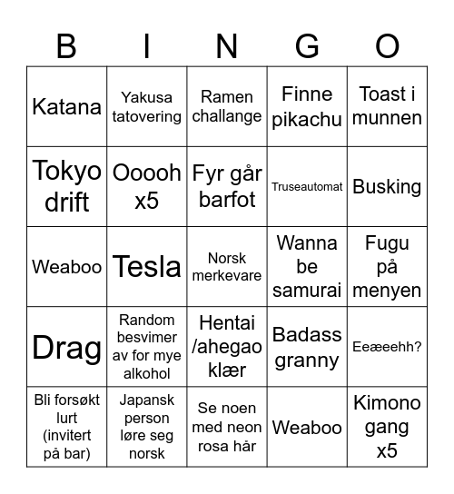 Nipon big OUUFF bingo Card