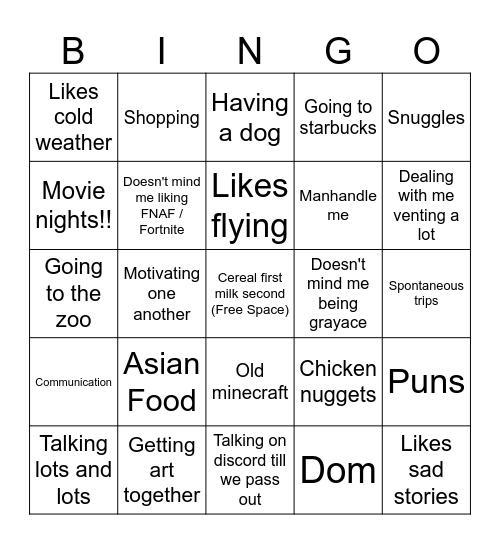 Are you Ekto's type Bingo Card