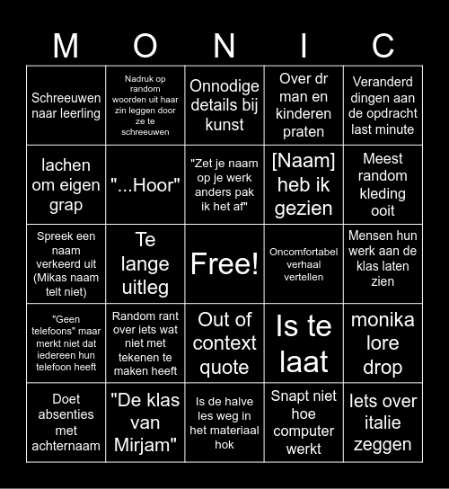 Monica bingo Card