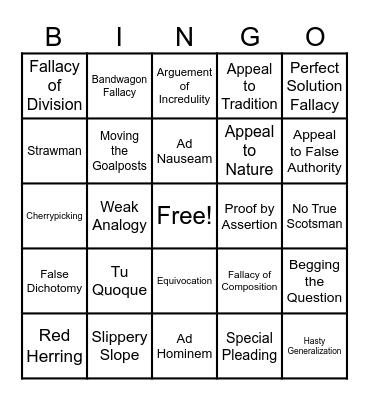 Fallacy Bingo Card