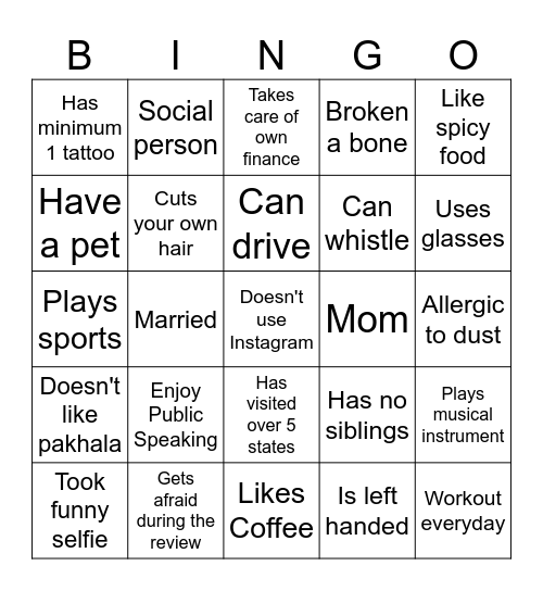 Untitled Bingo Card