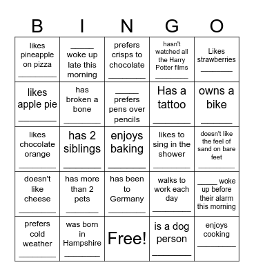 I know someone who... Bingo Card