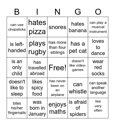 Back to school Bingo Card