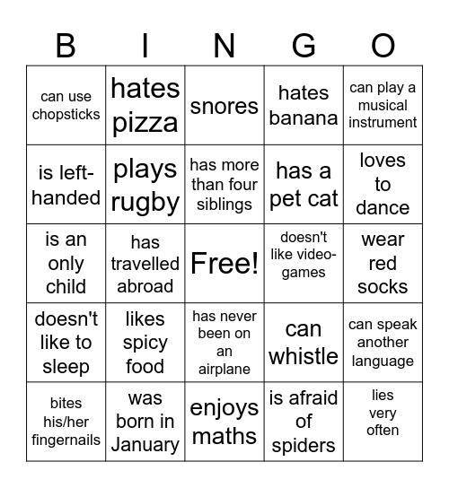 Back to school Bingo Card