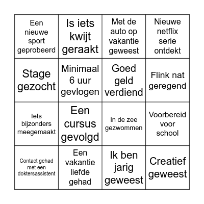 Vakantie bingo Card