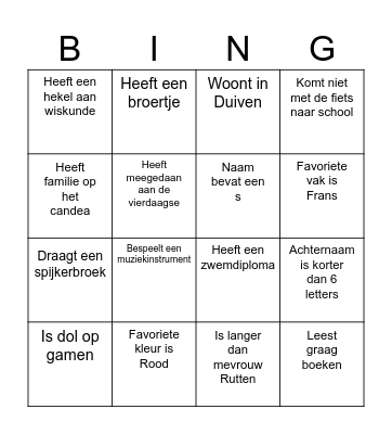 Kennismaken H2b Bingo Card