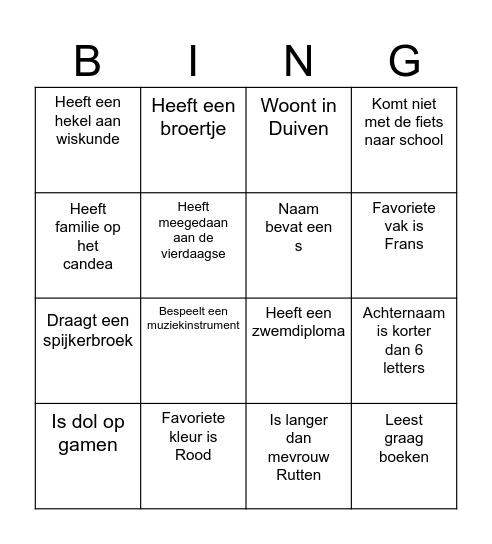 Kennismaken H2b Bingo Card