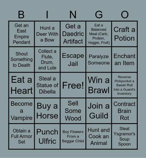 Skyrim Bingo Card