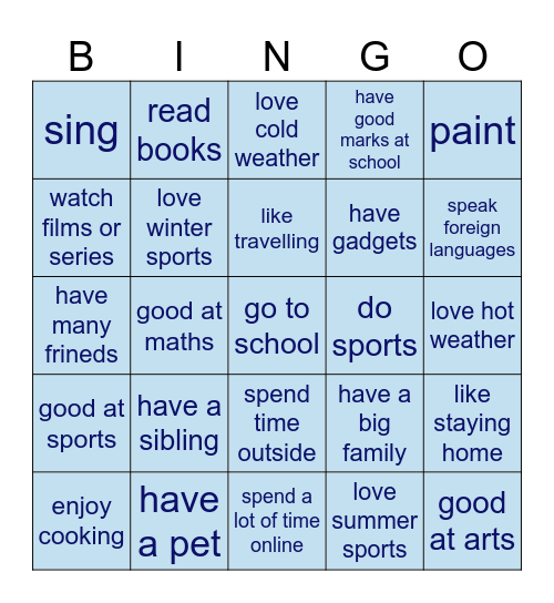 Tell me about yourself :) Bingo Card