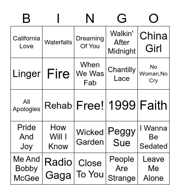 Dead Artists Bingo Card