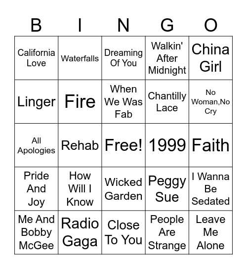 Dead Artists Bingo Card
