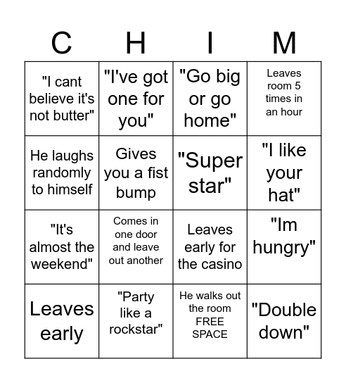 Chimgo Bingo Card