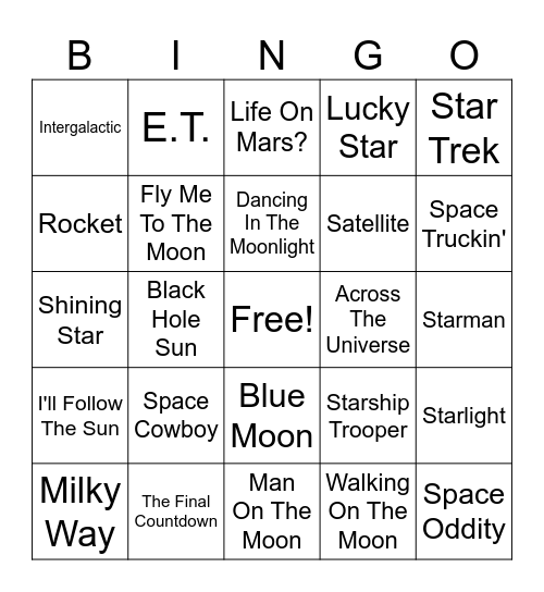 Out Of This World Bingo Card