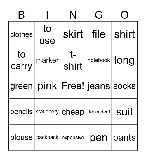 Chapter 3 Vocab Bingo Card