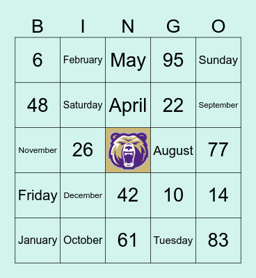 Números, Meses, Días Bingo Card