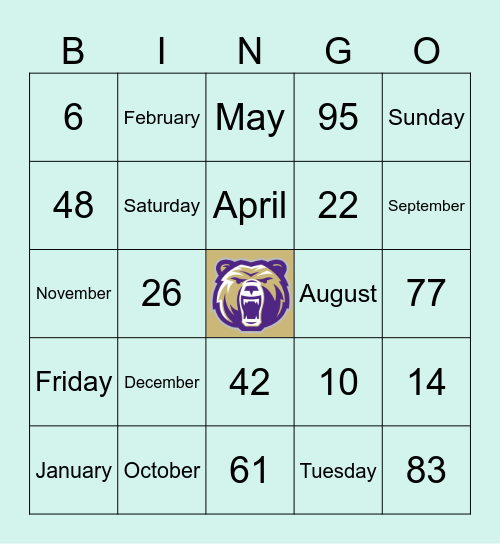 Números, Meses, Días Bingo Card