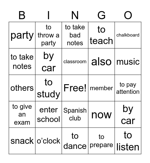 Chapter 4 Vocab Bingo Card