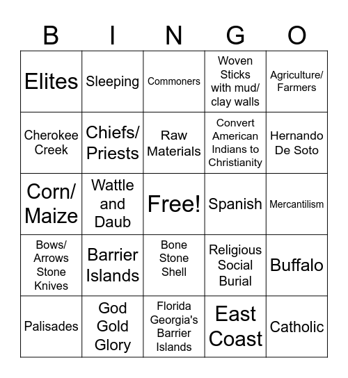 SS8H1 Early Exploration and Impact Bingo Card