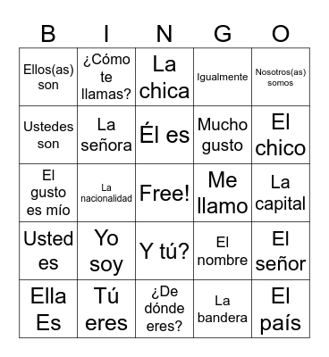 ¿Cómo te llamas? and ¿De dónde eres?) Bingo Card