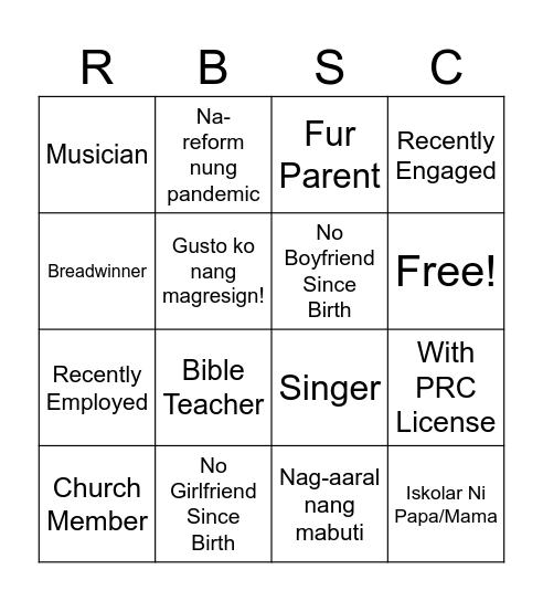 RBSC HUMAN BINGO Card