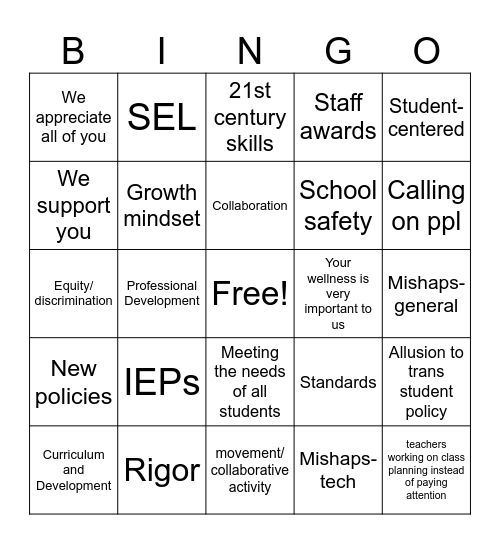 All-Staff Day Bingo Card