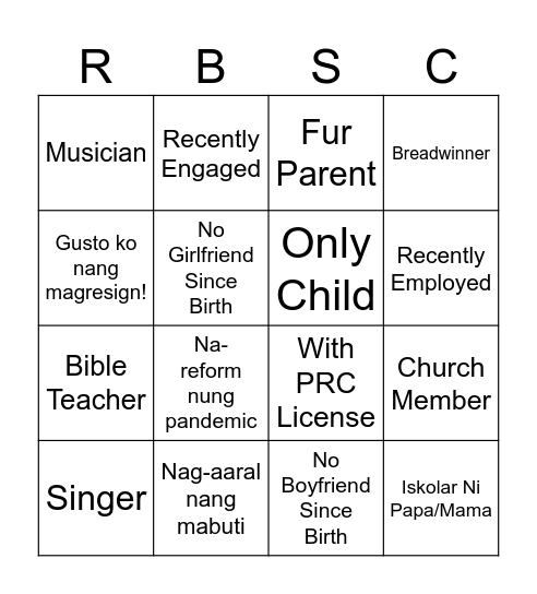 RBSC HUMAN BINGO Card