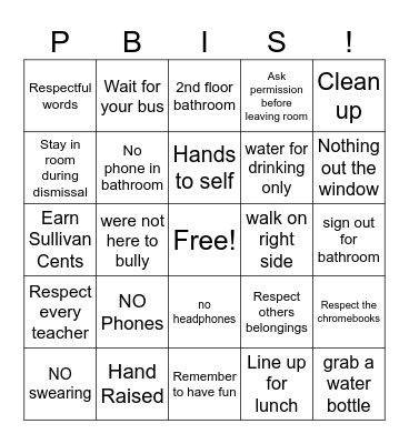 PBIS Bingo Card
