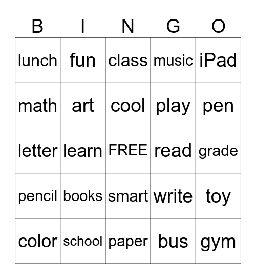 Back to School Bingo Card